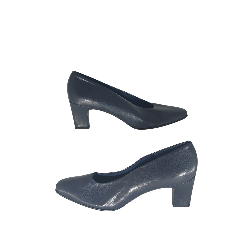 Easy Spirit Anti-Gravity Pumps 6A Navy Blue Leather Block Heel Office Classic